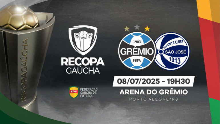 Recopa Gaúcha 2025 será disputada entre Grêmio e São José na Arena, no dia 8 de julho